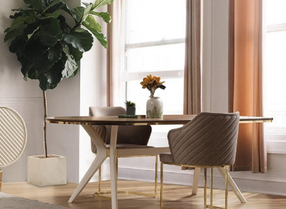 Dining group, dining room, luxury dining nook, dining table, table, chairs, brown set 5-piece